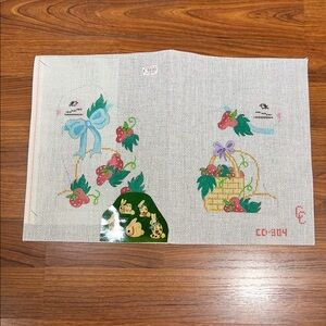 Spring Bunny with Strawberries Painted Needlework Canvas NWT